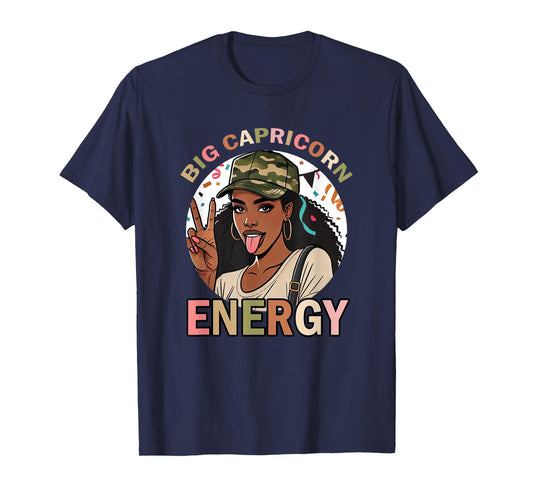 Big Capricorn Energy Camo Hat Birthday Party T-Shirt