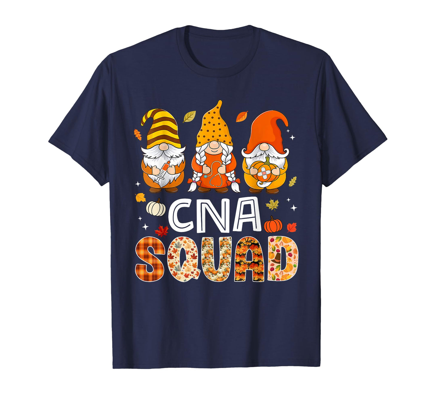 CNA Squad Gnome Nurse Leopard Thanksgiving Fall Stethoscope T-Shirt