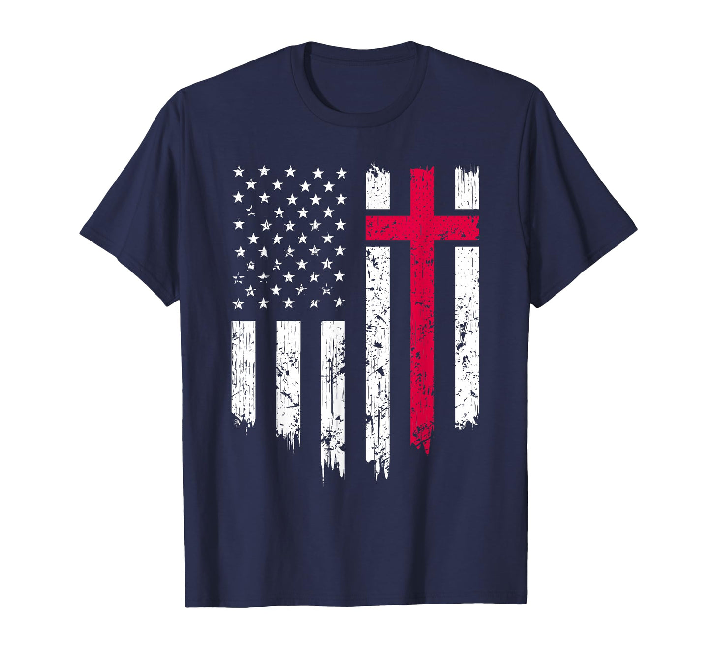 Vintage Distressed USA Flag Cross Christian Faith Gift T-Shirt Small