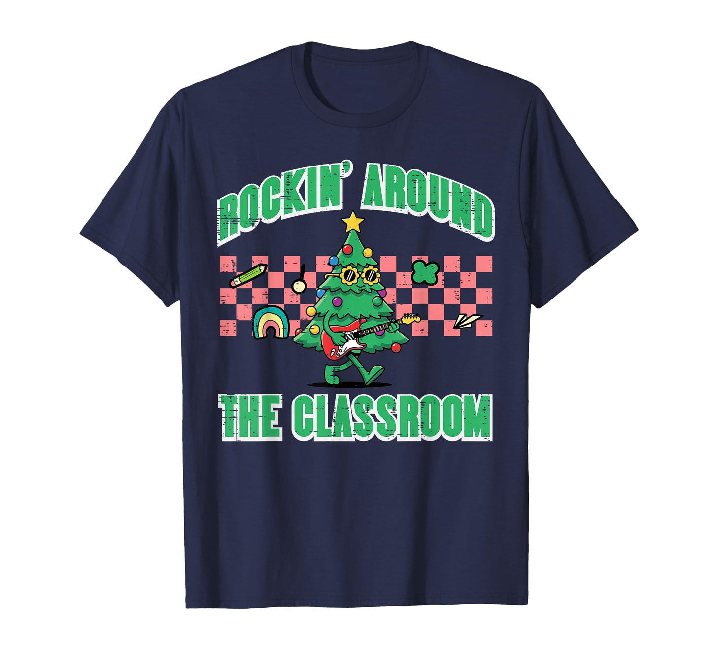 Christmas Tree Rockin Around Classroom Xmas Teacher Women T-Shirt