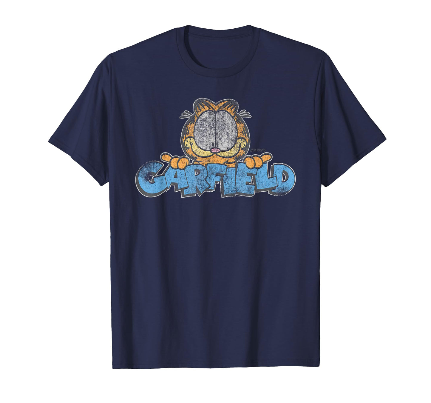 Garfield Distressed Garfield Face with Logo Cartoon Cat T-Shirt