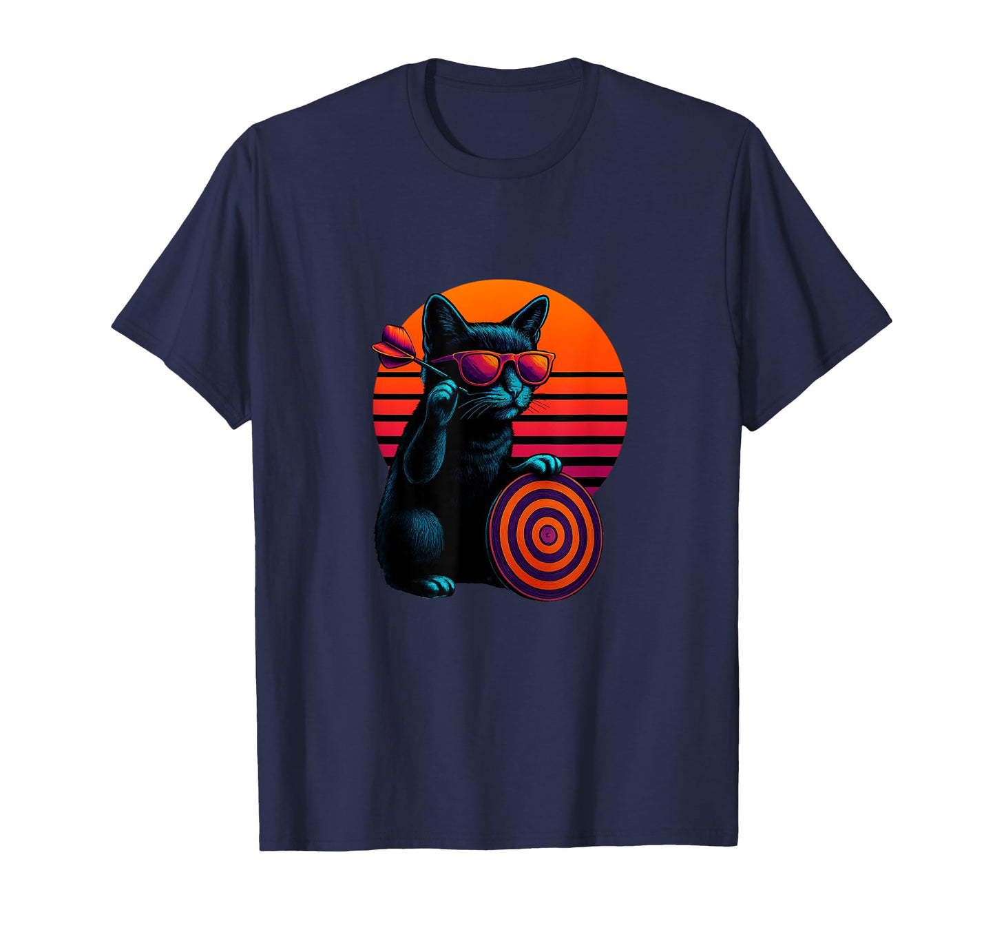 Retro Cat With Dart Arrow Dart Player T-Shirt