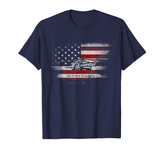 CH-53 Sea Stallion Helicopter USA Flag Helicopter Pilot Mens T-Shirt