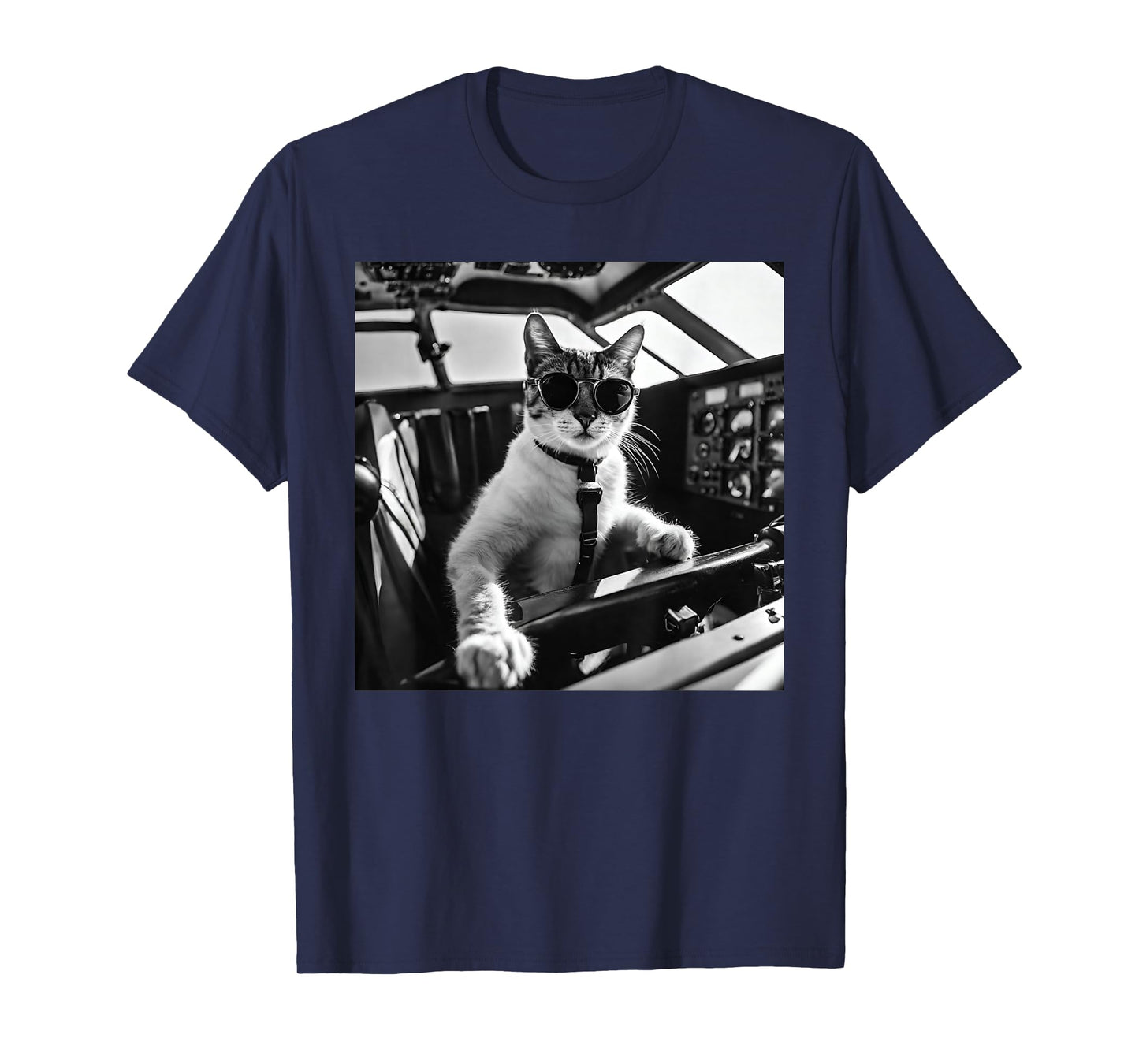 Funny Pilot Cat Wearing Sunglasses Flying A Plane T-Shirt