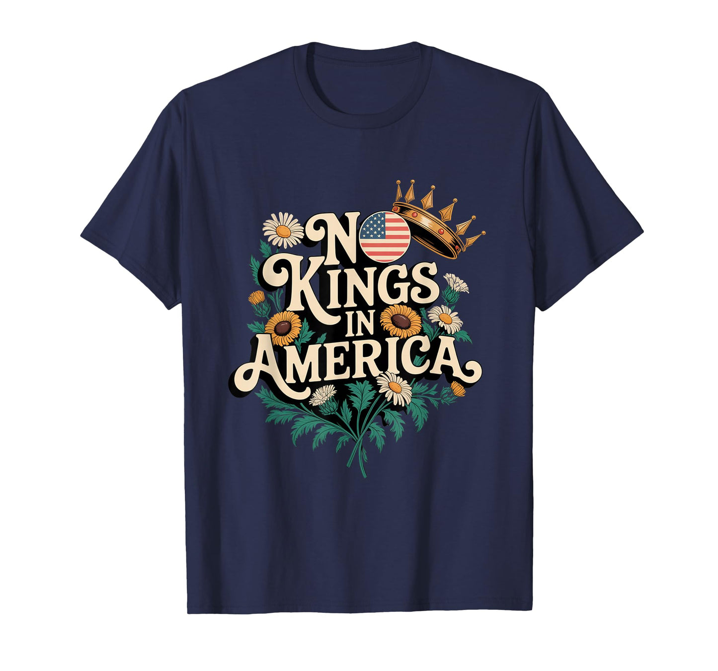 No Kings in America Floral Retro Democracy T-Shirt