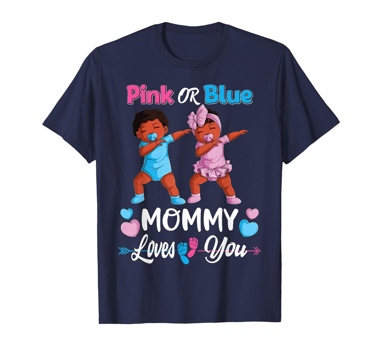 Pink Or Blue Mommy Loves You Black Baby Gender Reveal Party T-Shirt Small