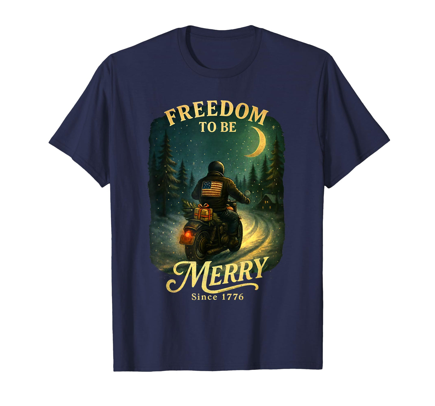 Vintage Patriotic USA Merry Christmas Motorcycle Rider T-Shirt