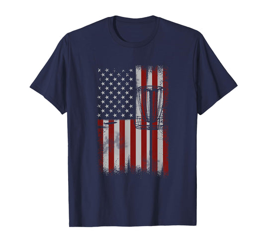 Retro American Flag Disc Golf Gift for Men Disc Golf Player T-Shirt