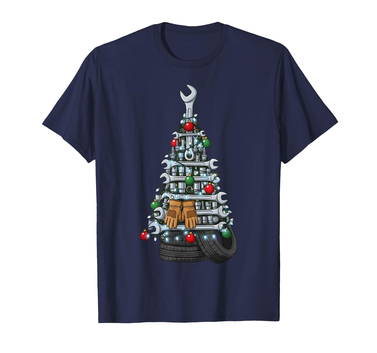 Christmas Mechanic Tools Ornaments Lights Xmas Tree Men T-Shirt