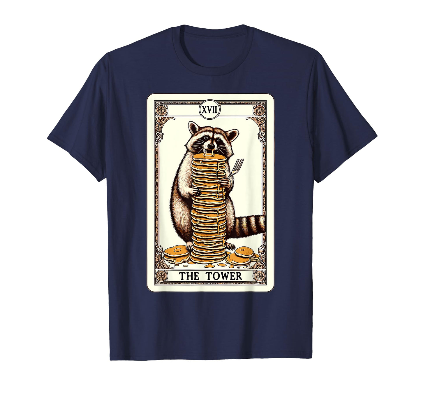 Raccoon Tarot Card The Tower Pancake Funny Raccoon T-Shirt