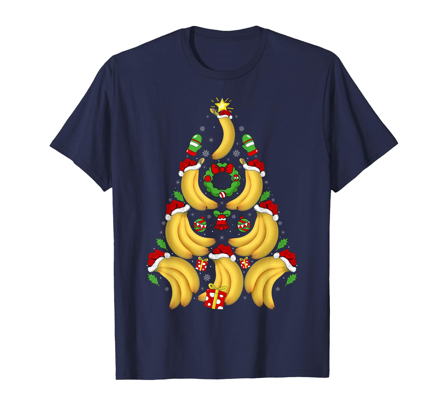 Banana Christmas Tree Lights Santa Hat Funny Banana Xmas T-Shirt