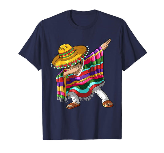 Dabbing Mexican Poncho Cinco de Mayo Boys Men Sombrero Dab T-Shirt
