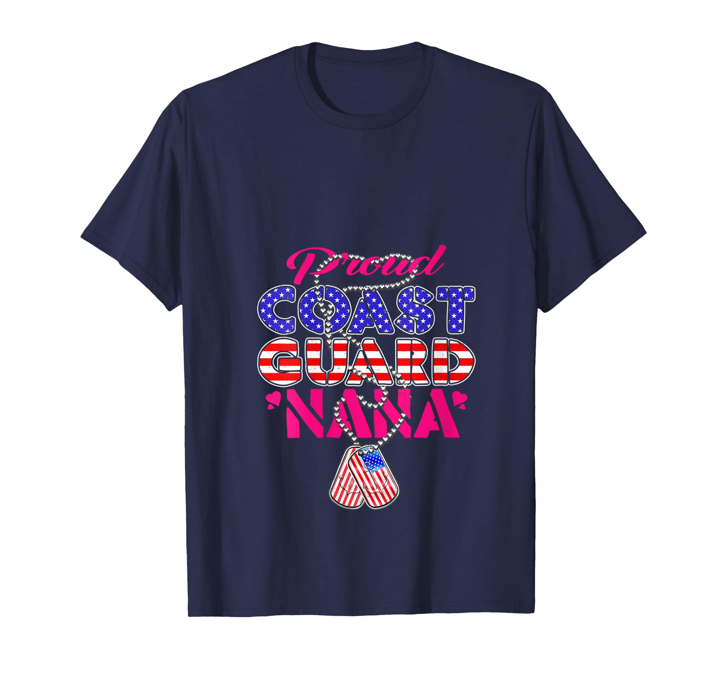Womens Proud US Coast Guard Nana US Flag Dog Tags Military Grandma V-Neck T-Shirt