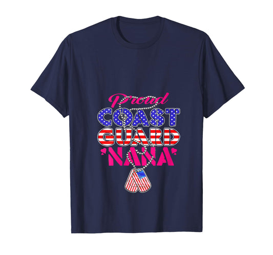 Womens Proud US Coast Guard Nana US Flag Dog Tags Military Grandma V-Neck T-Shirt