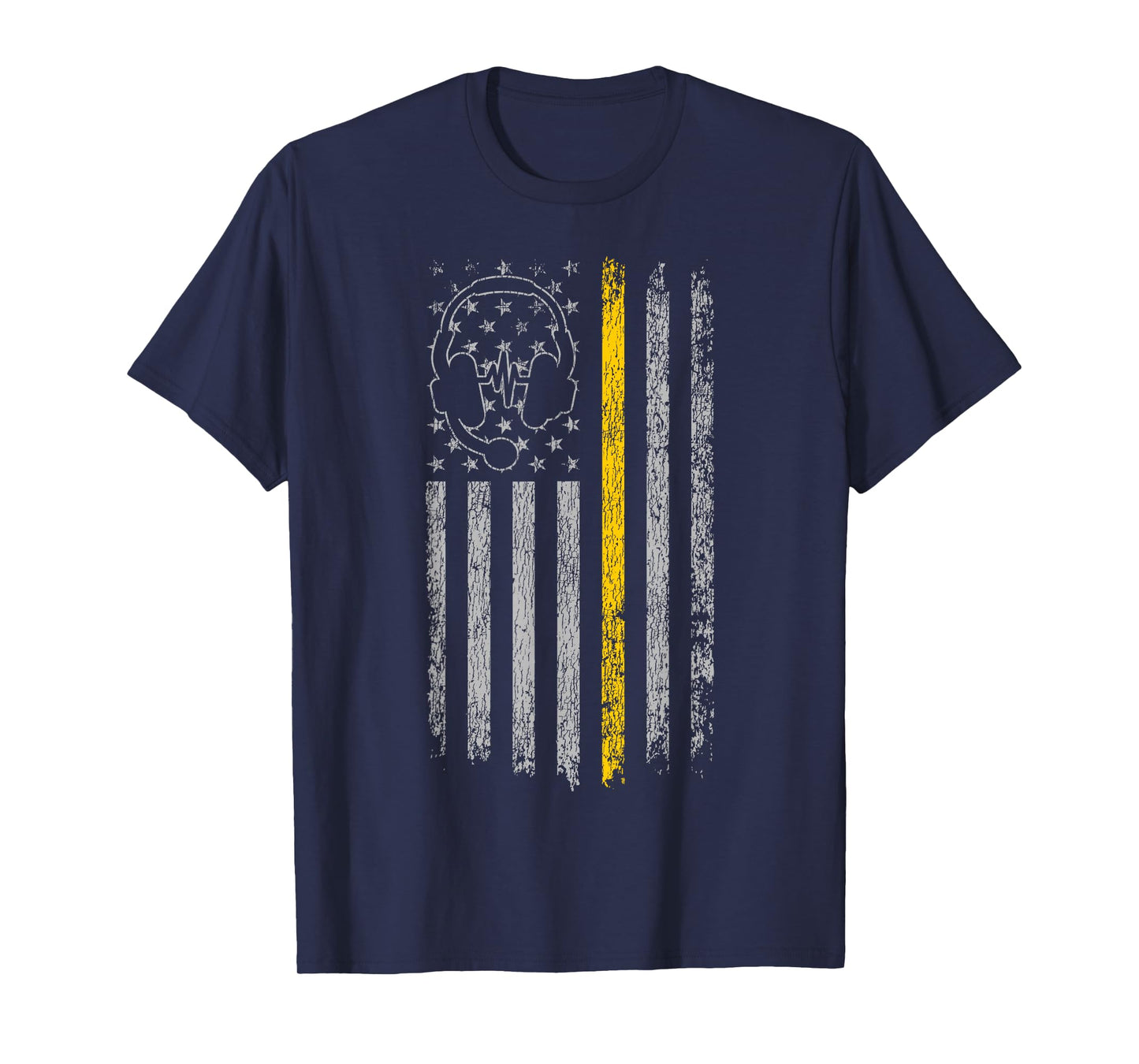911 Police Dispatcher Job Appreciation HD0 911 Dispatcher Thin Gold Yellow Line American Flag T-Shirt
