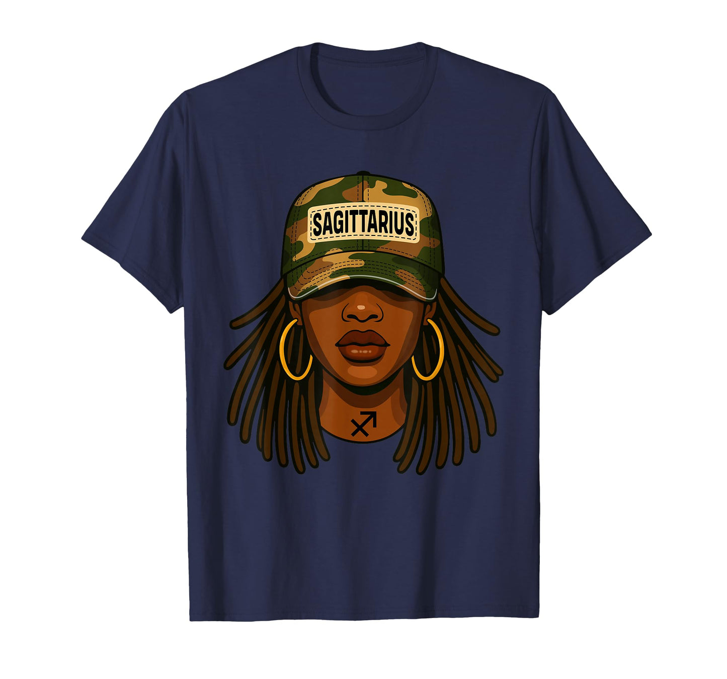 Sagittarius Queen Camouflage Black Woman Cap Zodiac Birthday T-Shirt