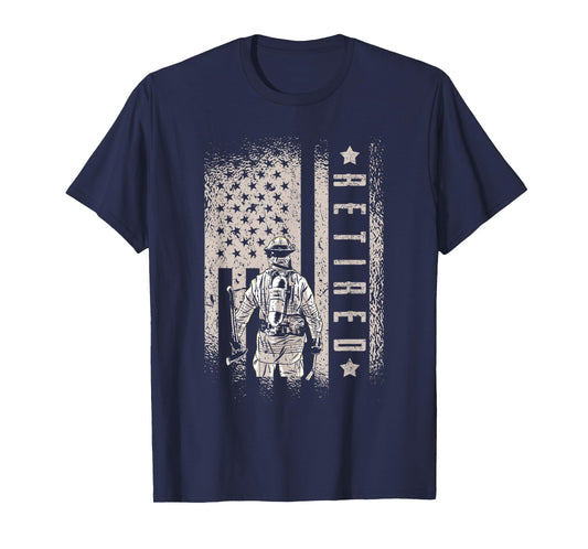 Retired Firefighter Fireman Axe American Flag T-Shirt