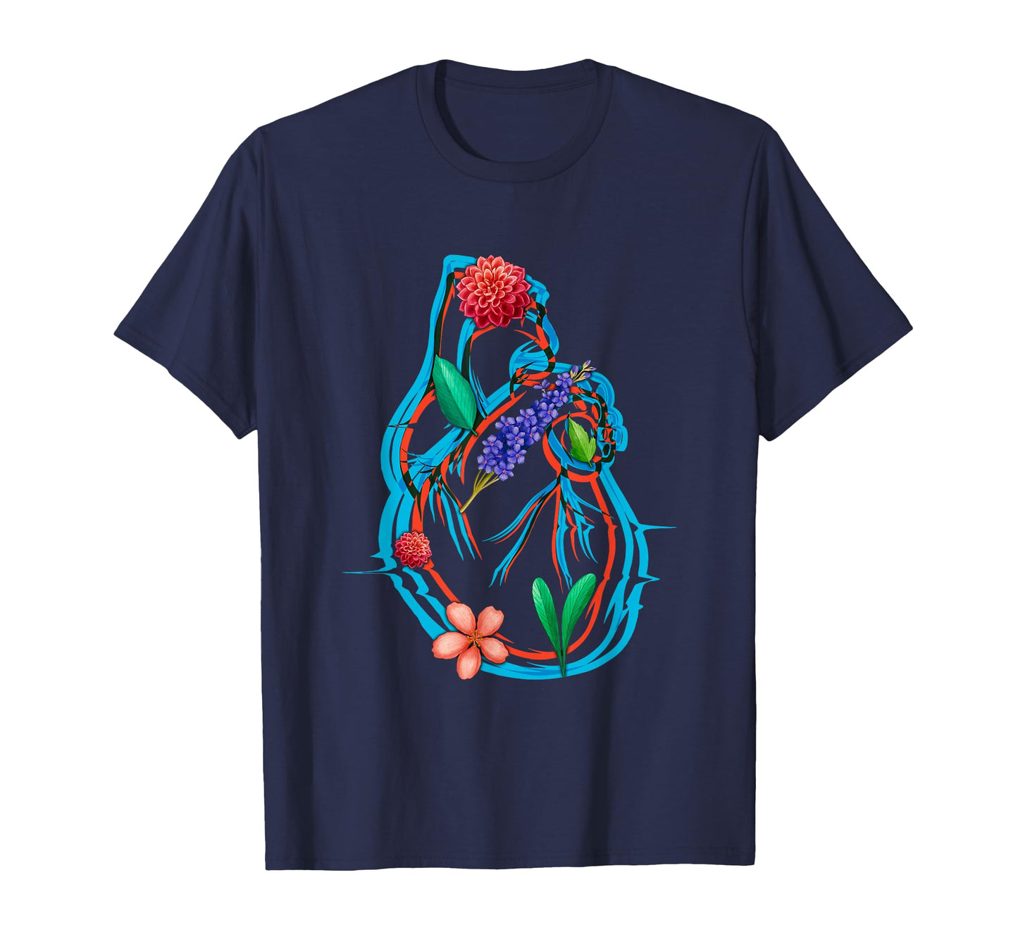 Anatomical Heart And Flowers Funny Men Women Cardiologist T-Shirt
