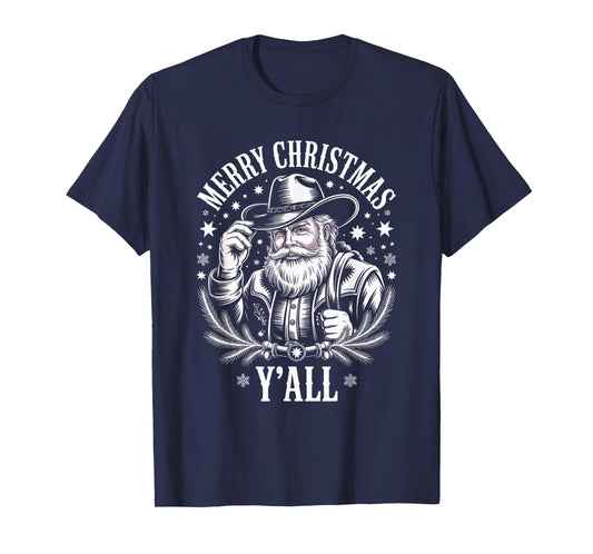 Cowboy Santa Claus Merry Christmas Y'all Western Country T-Shirt