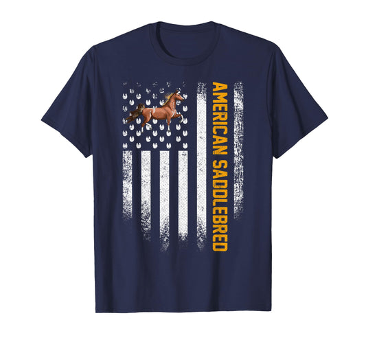 Vintage USA American Flag American Saddlebred Horse Funny T-Shirt