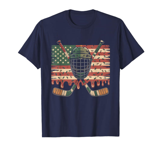 Hockey Ice Cream Drip Camo USA Flag T-Shirt