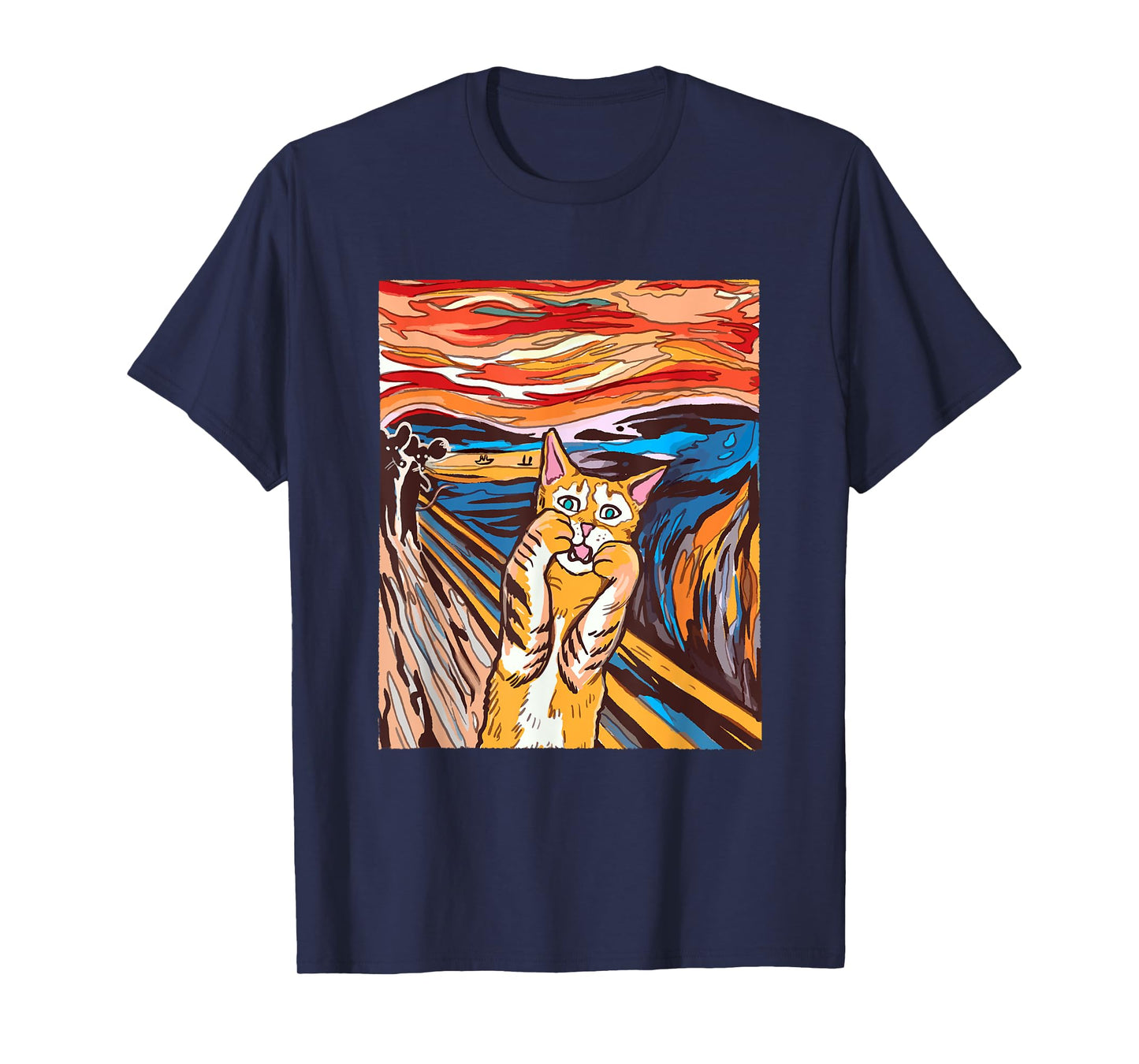Funny Tabby Cat Painting The Scream of Munch Parody T-Shirt for Men Women Kids