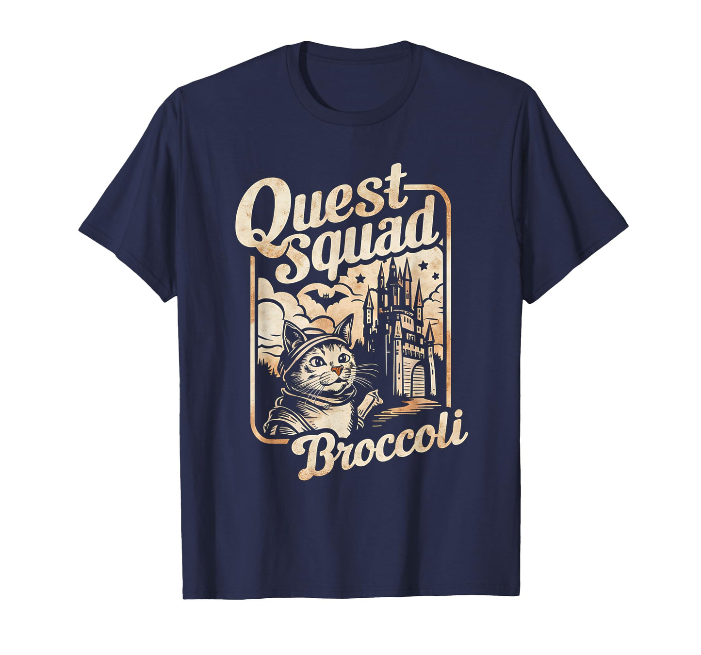 Quest Fantasy Squad Broccoli Funny Cat Men Women Kids Retro T-Shirt