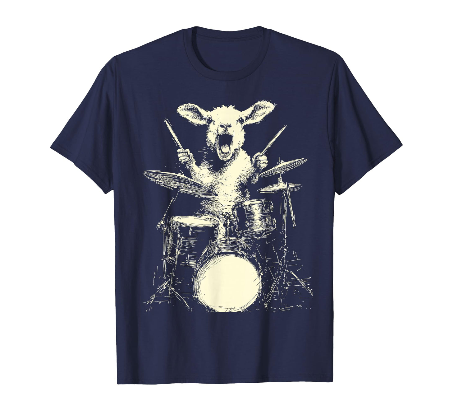 Cute Lamb Playing Drums Funny Music Animal Drummer Graphic T-Shirt