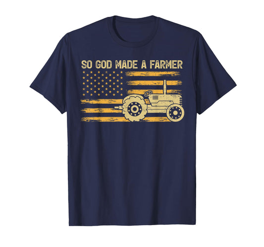 American Flag Tractor Retro So God Made A Farmer T-Shirt