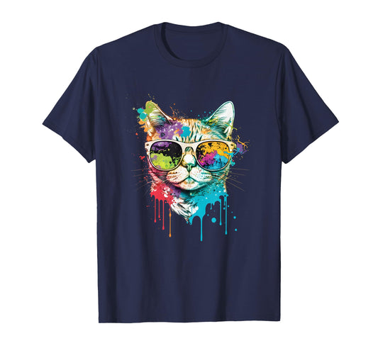 Colorful Cool Cat Tee – Retro Sunglasses Streetwear Cat T-Shirt