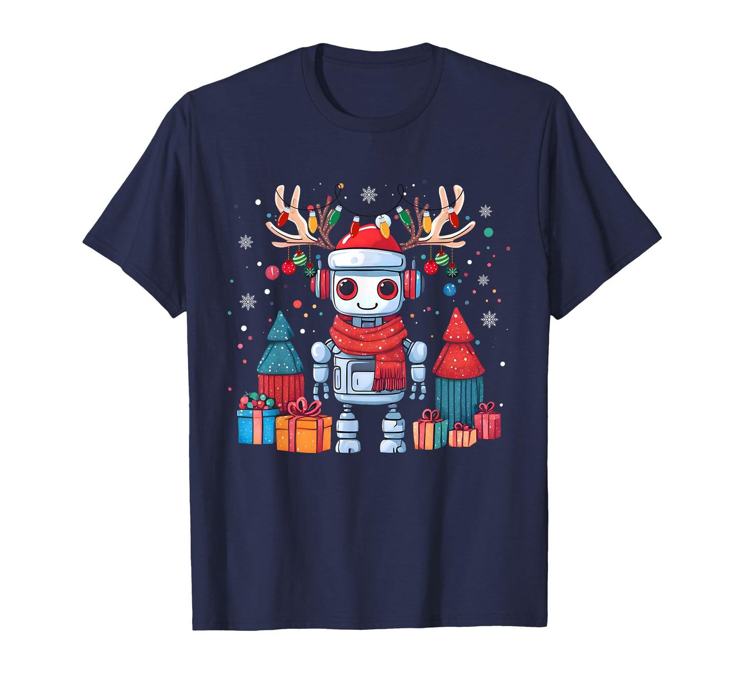 Santa Robot Christmas Lights Reindeer for Kid Family Pajamas T-Shirt