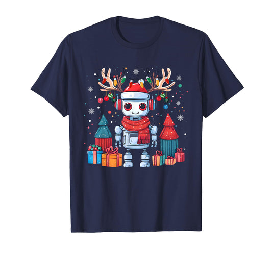 Santa Robot Christmas Lights Reindeer for Kid Family Pajamas T-Shirt
