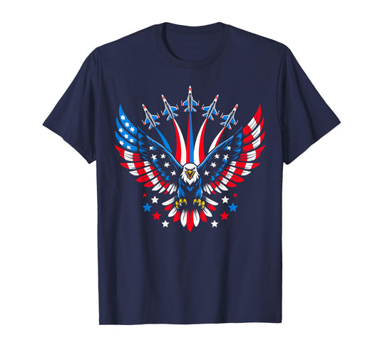 Eagle Patriotic Red Blue USA Flag Fighter Jets 4th of July T-Shirt