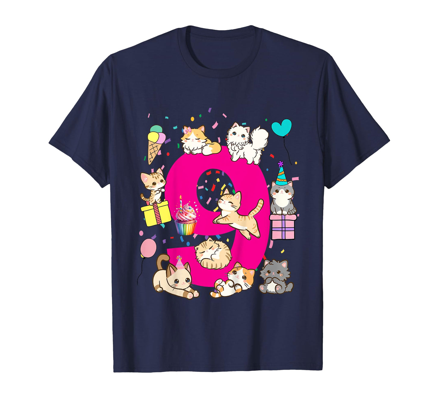 Kids 9 (nine) year old kitten cats themed birthday outfit girls T-Shirt
