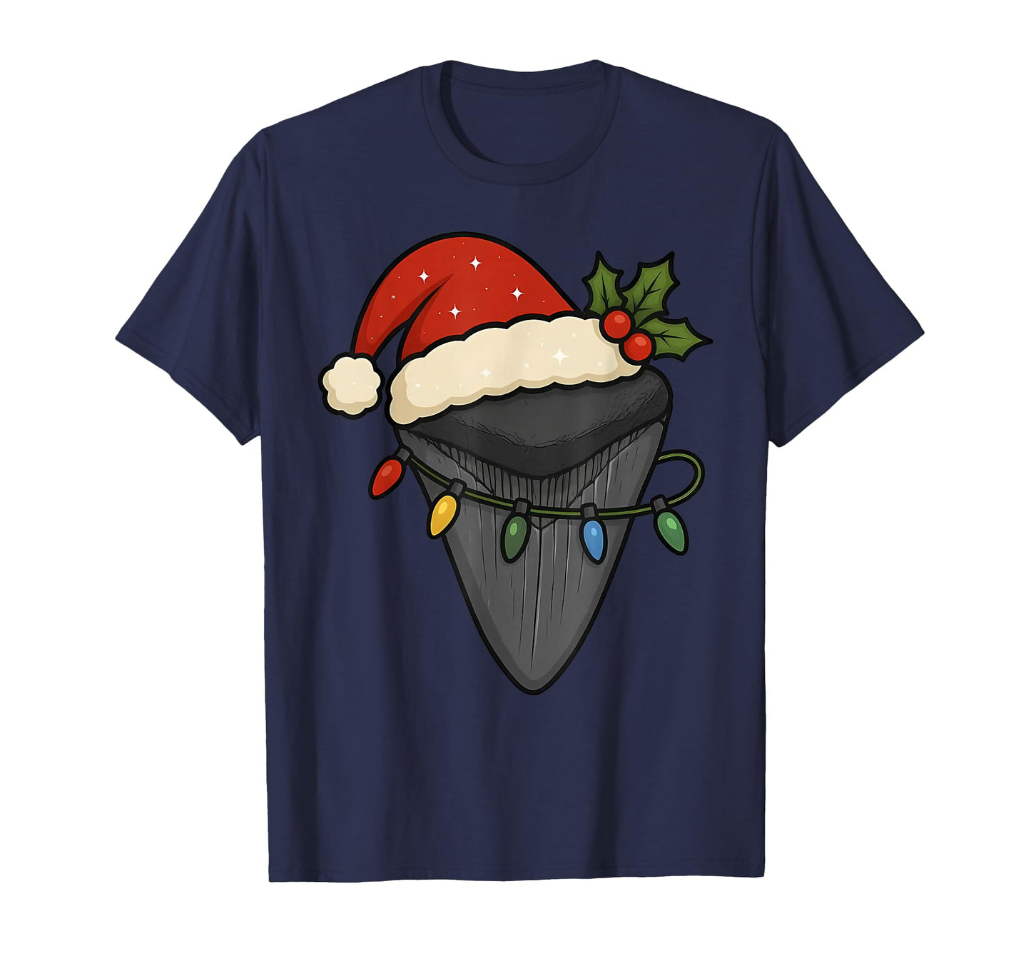 Fossil Sharks Tooth Santa Hat Christmas Lights Hunter Xmas T-Shirt