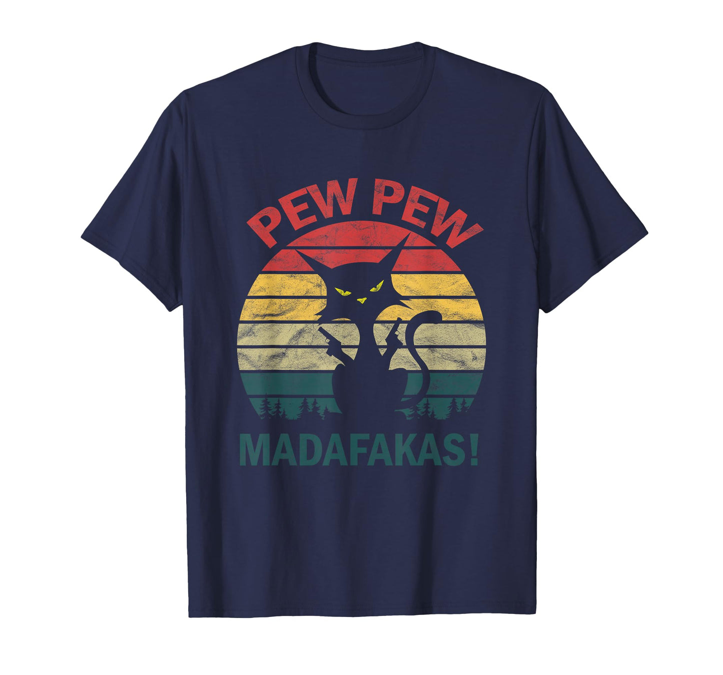 Funny Black Crazy Kitty Cat - Pew Pew Madafakas T-Shirt