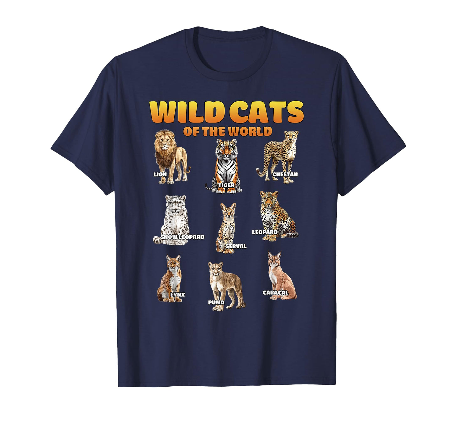 Wild Cats of The World Educational Animal Big Cat Types T-Shirt