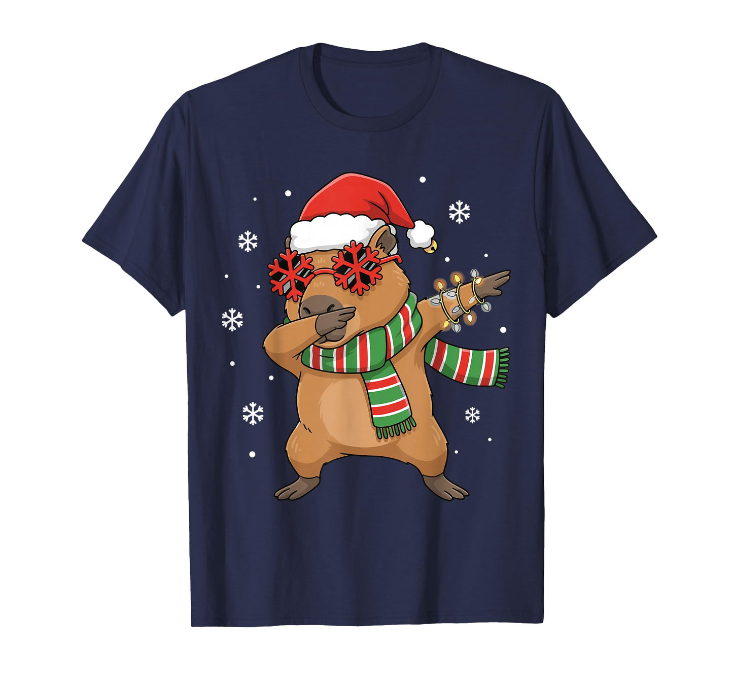 Dabbing Capybara Christmas Santa Hat Funny Holiday Design T-Shirt