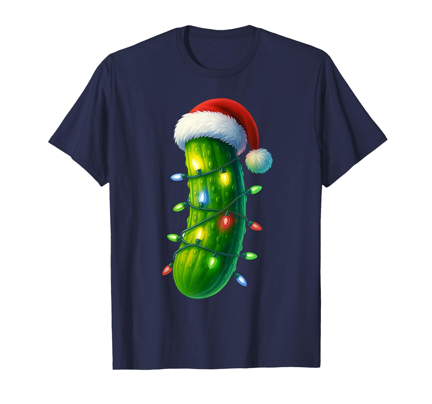Funny Pickle Santa hat Christmas Lights Xmas Men Women T-Shirt