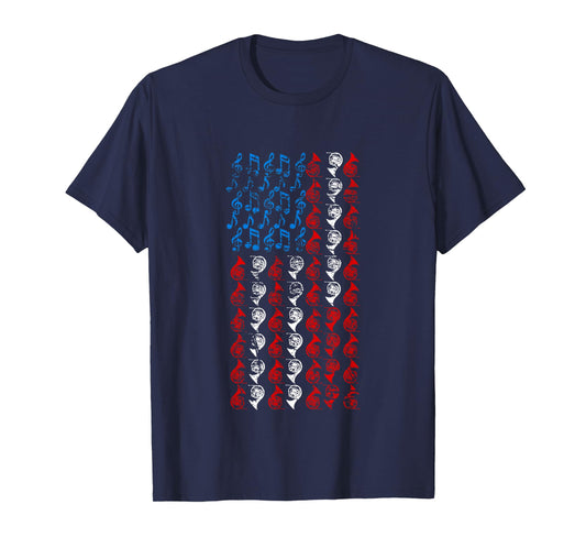French horn American Flag 4th of July Men Women Hornist USA T-Shirt