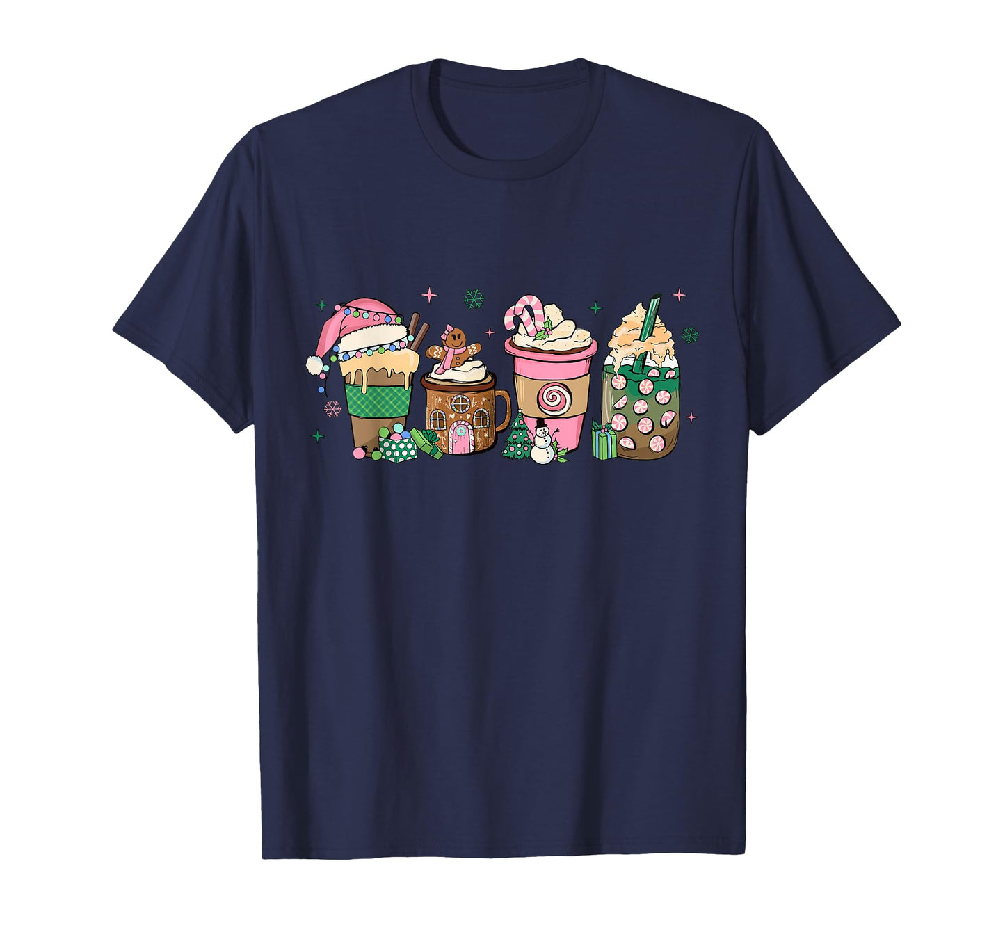 Coffee Christmas Gingerbread Pink Women Latte Cozy Winter T-Shirt