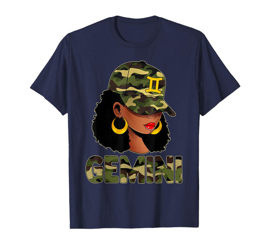 Gemini Queen Camouflage Black Woman Cap Zodiac Sign T-Shirt