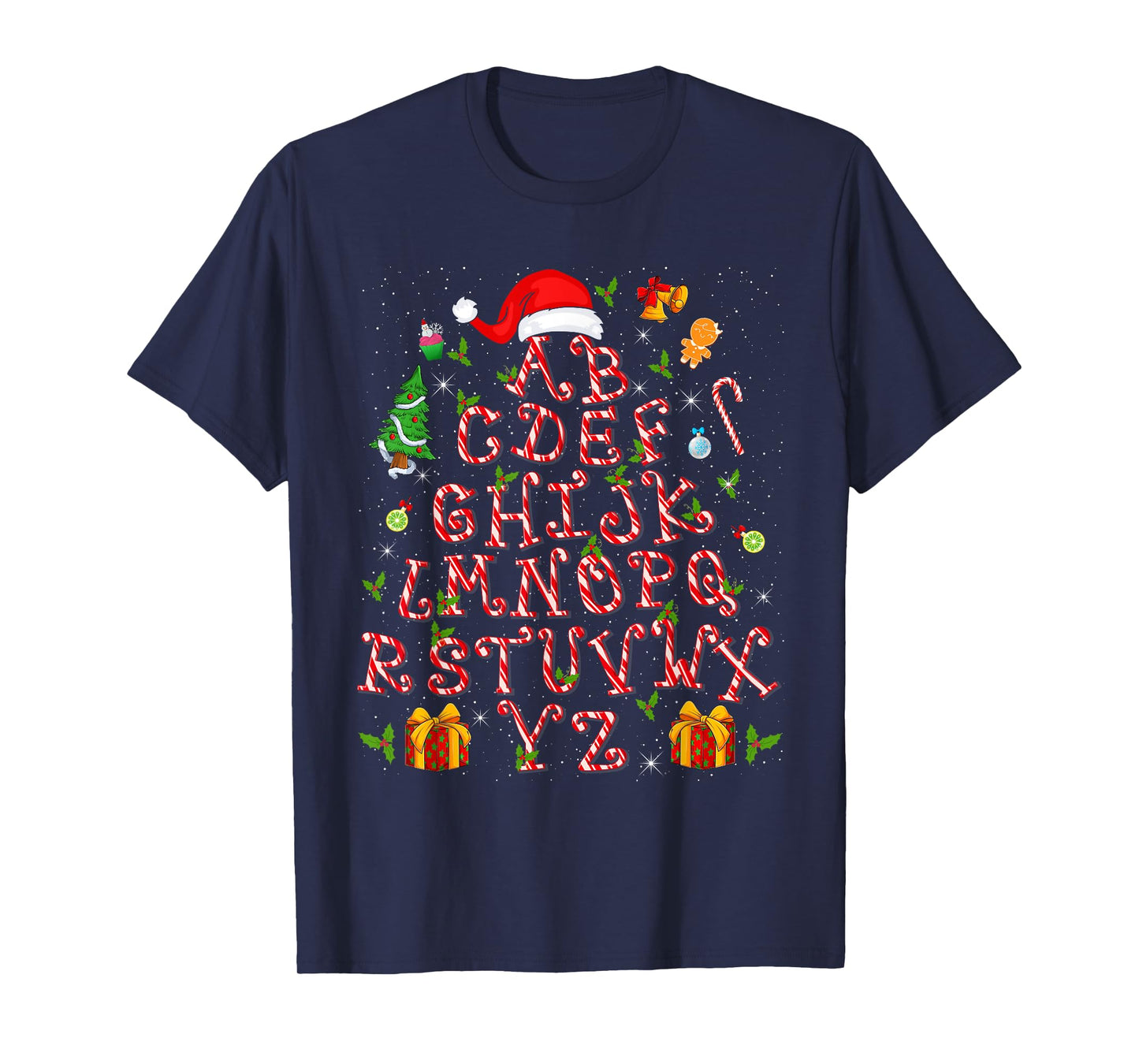 Christmas Tree Alphabet Candy Cane Xmas Holiday Teacher T-Shirt