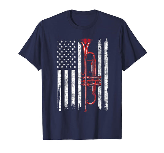 USA Flag Trumpet - Jazz Musical Instrument Player T-Shirt