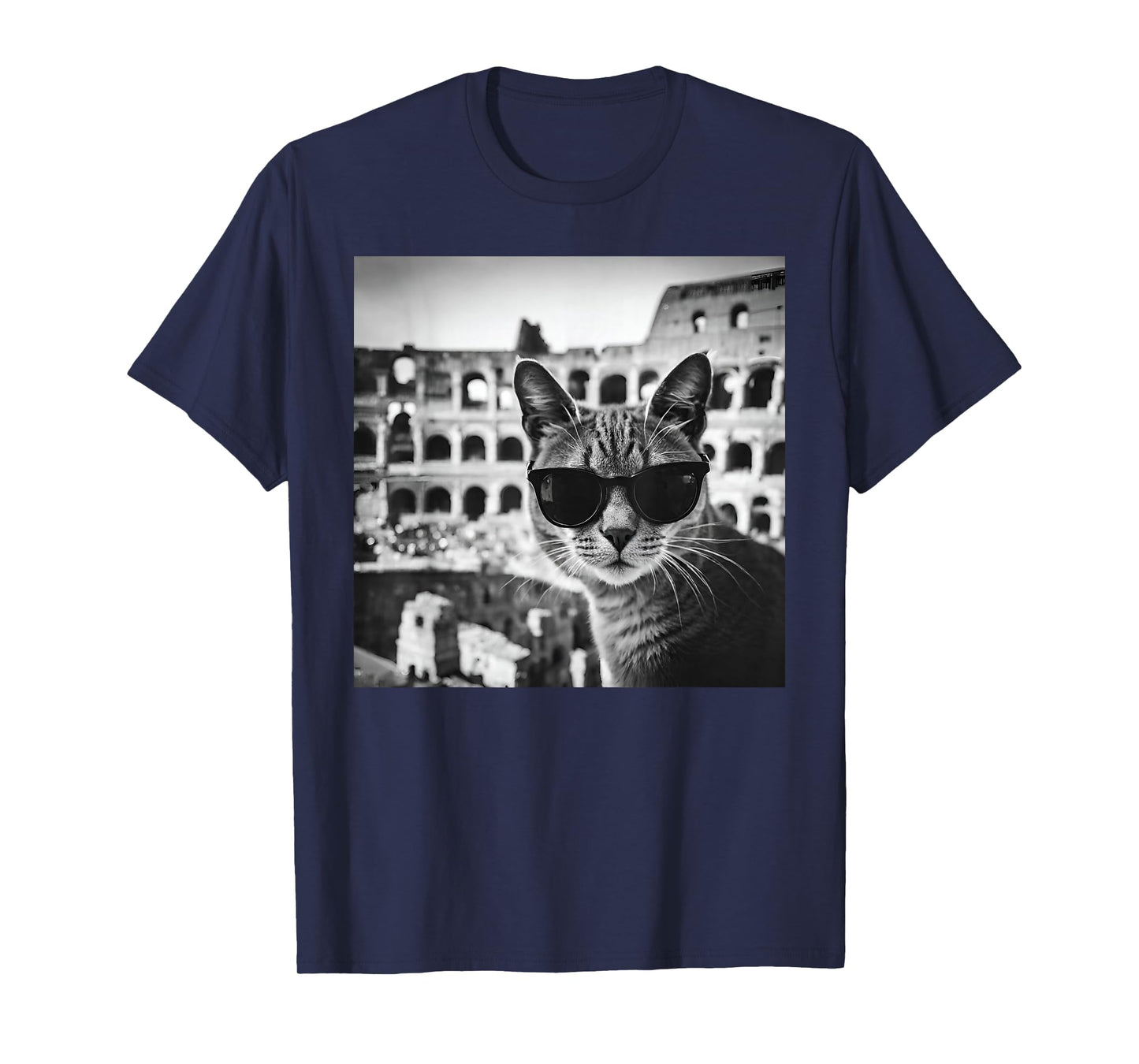 Funny Italy Cat Wearing Sunglasses At The Roman Colosseum T-Shirt