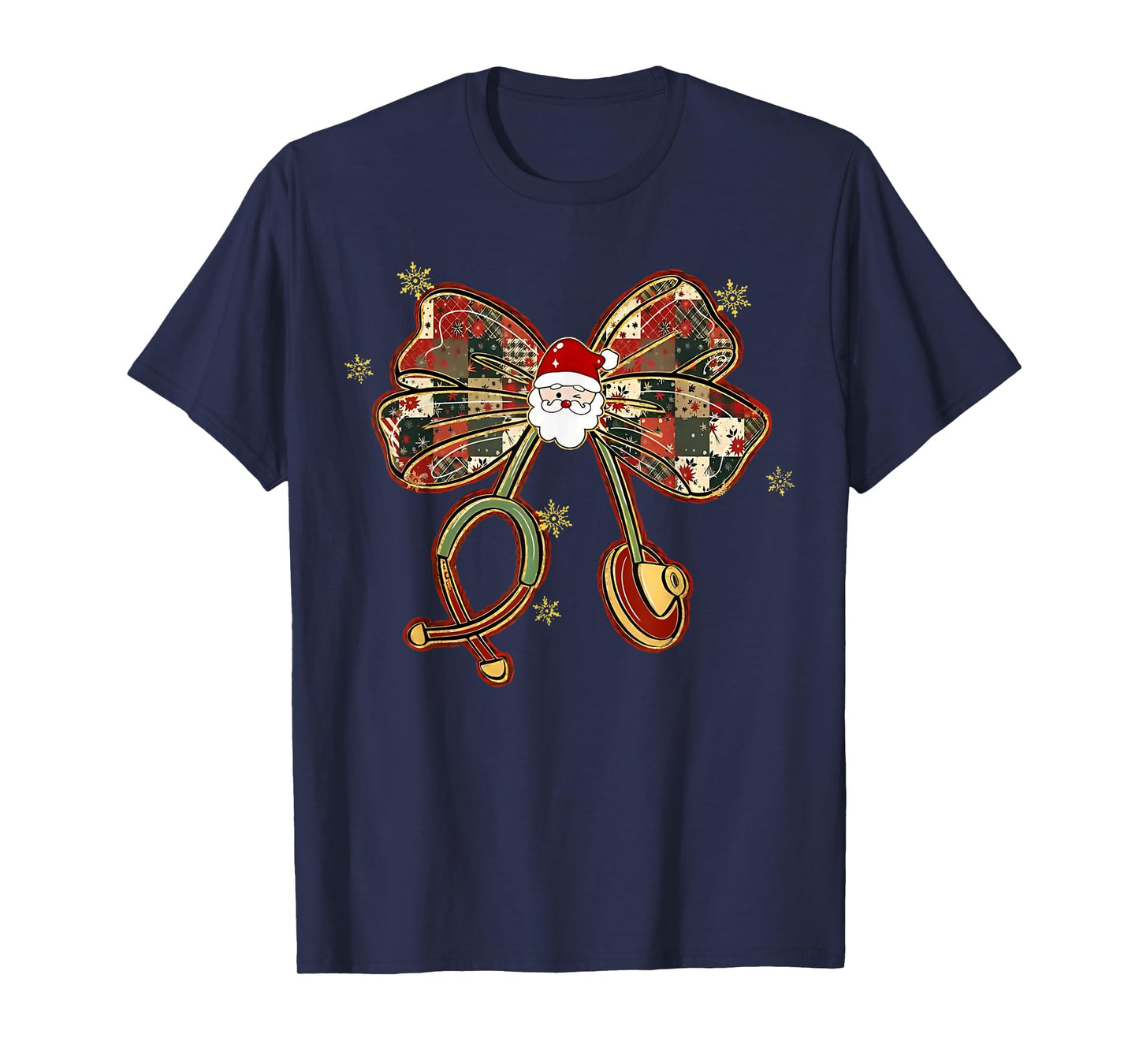 Christmas Nurse Vintage Santa Bow with Stethoscope T-Shirt