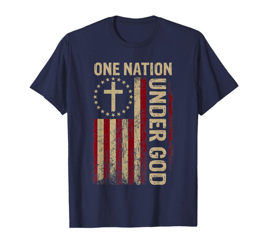 One Nation Under God Flag 4th of July Patriotic Christian T-Shirt