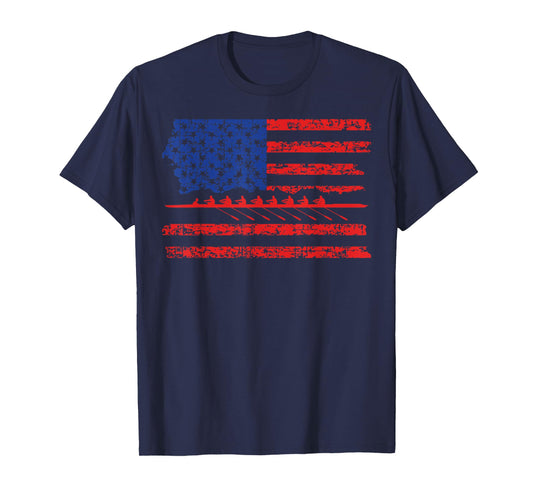 Crew Rowing Boat Oars Us American Flag T-Shirt