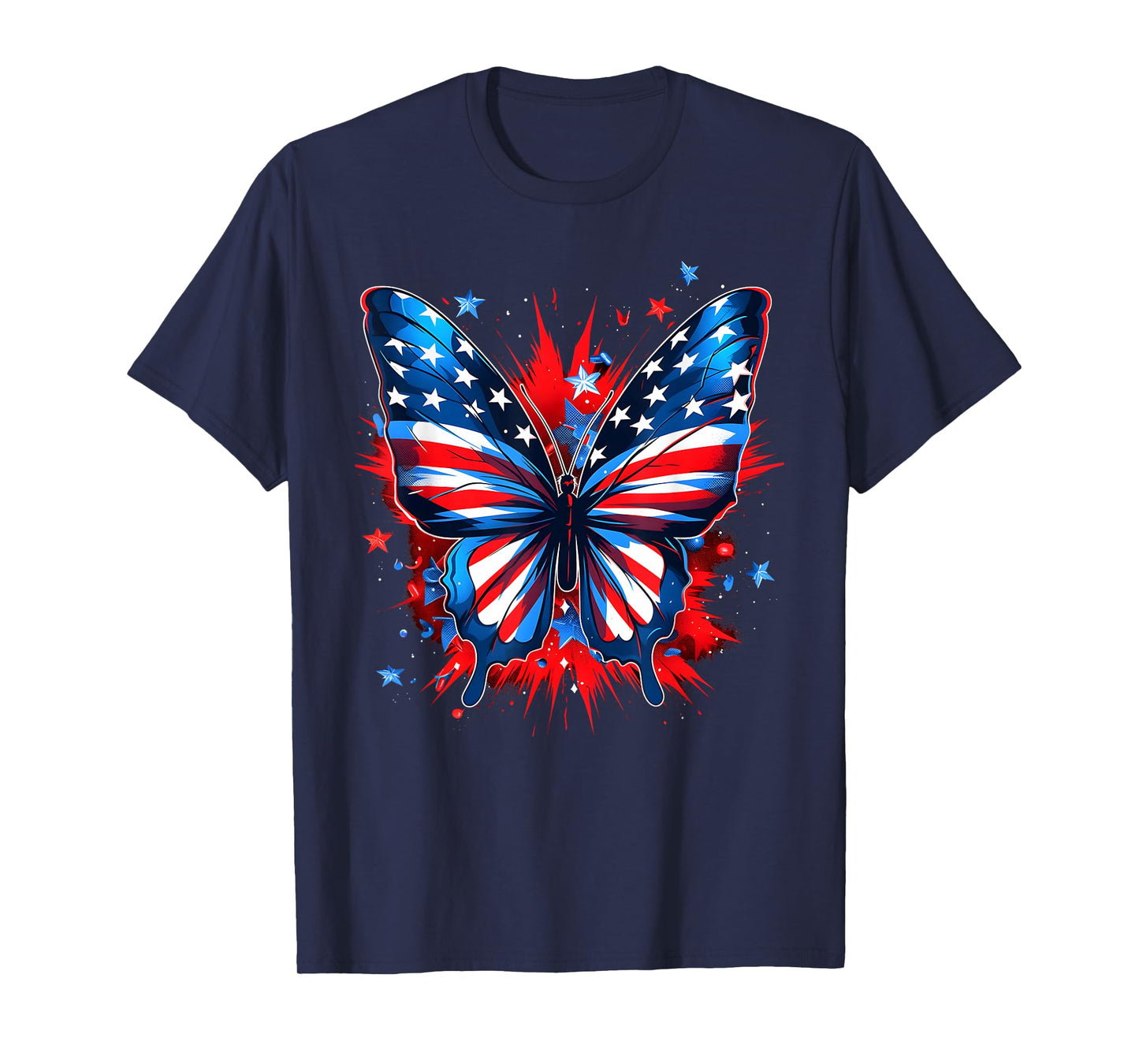 4th of July Butterfly USA Flag Cute American Women Girl T-Shirt