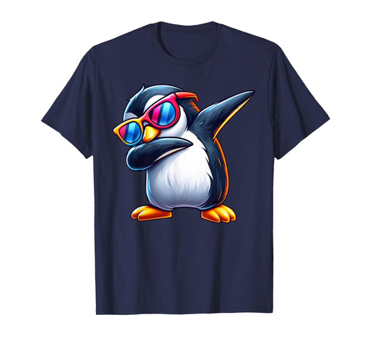 Unique Penguin Lover Apparel & Home Decor Shop Unisex-Adults & Kids Funny Dabbing Penguin Wearing Sunglasses Animal Lover Black T-Shirt
